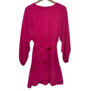 FLYING TOMATO | Women's Bright Pink Long Sleeve Tiered Dress | Size L